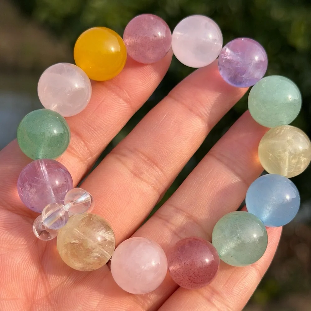 14mm stretchable rainbow‎ color crystal bracelet 1090